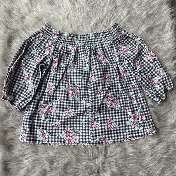 No Comment Blouse Women’s Small Multicolor Floral Off the Shoulder ¾ Sleeve Boho - Picture 6 of 10